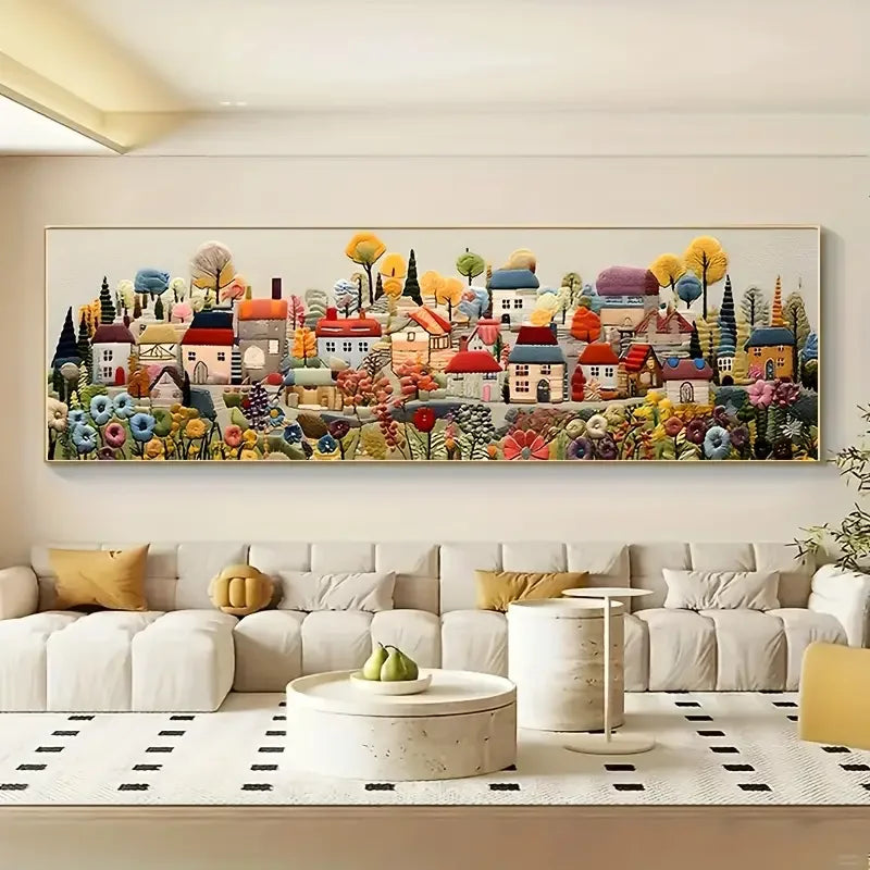 Fairy Tale Town Canvas Art Print - Modern Cream Style Wall Decor For Living Room, Bedroom, Home Office - Frameless Horizontal Pa
