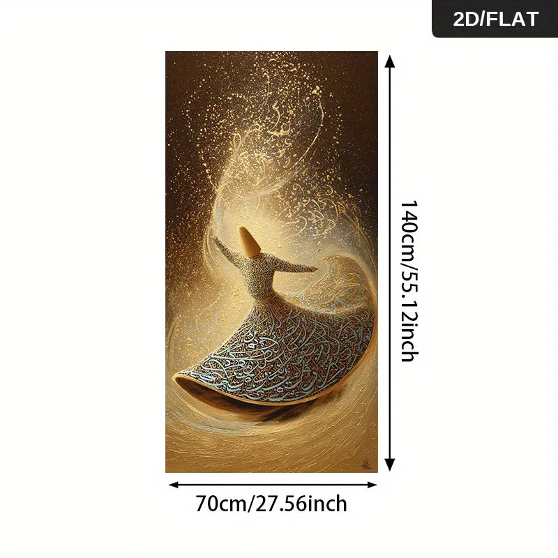 1pc Extra Large Modern Abstract Whirling Dervish Canvas Painting, Frameless Golden Calligraphy Print for Living Room Decortions